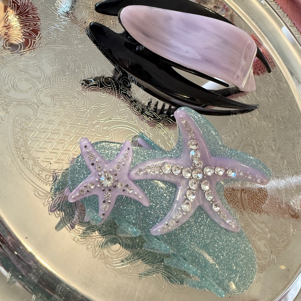 Purple/blue/ glitter/ Starfish/ Rhinestones/lavender/black hair clip - Picture 2 of 9